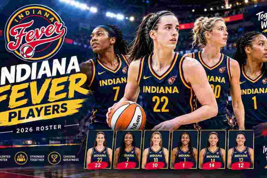 Indiana Fever players in WNBA uniforms on the basketball court